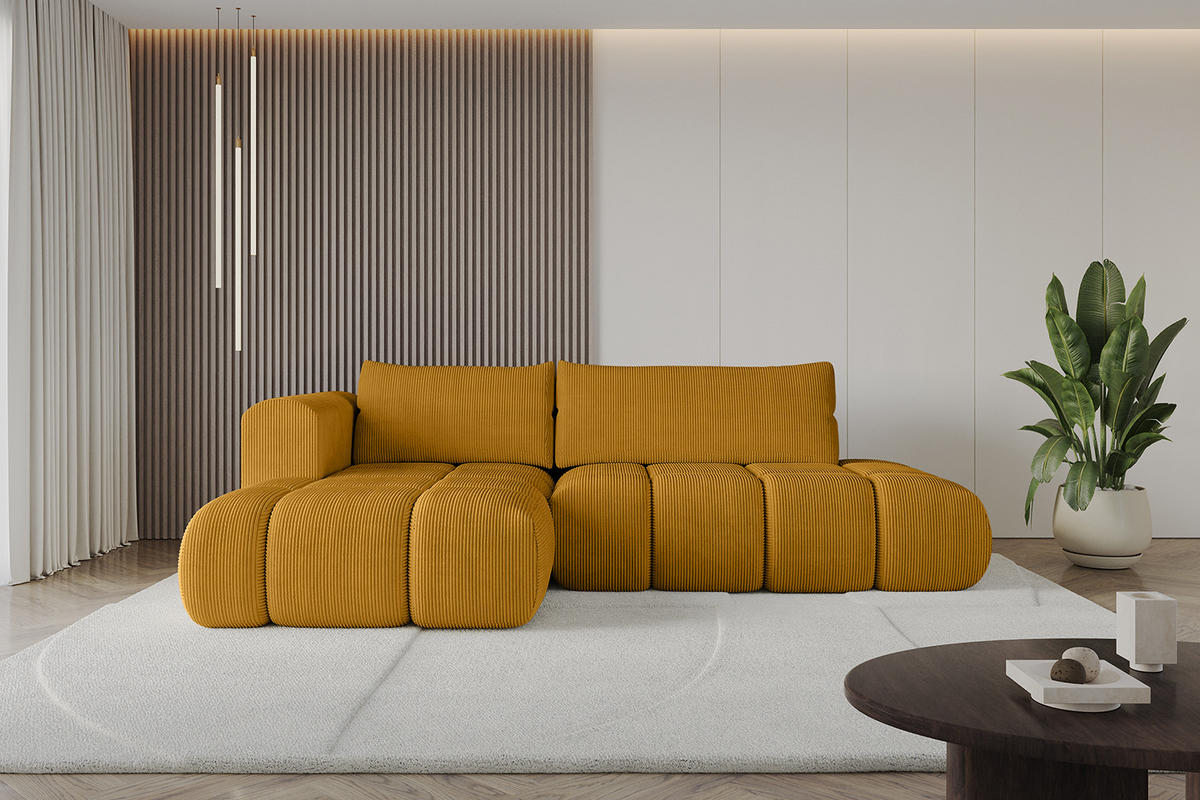 ECKSOFA Ottomane Links CLOUD-L 289x180x40 Senfgelb Cord - Currygelb, Holzwerkstoff/Kunststoff (180/289cm) - ALTDECOR