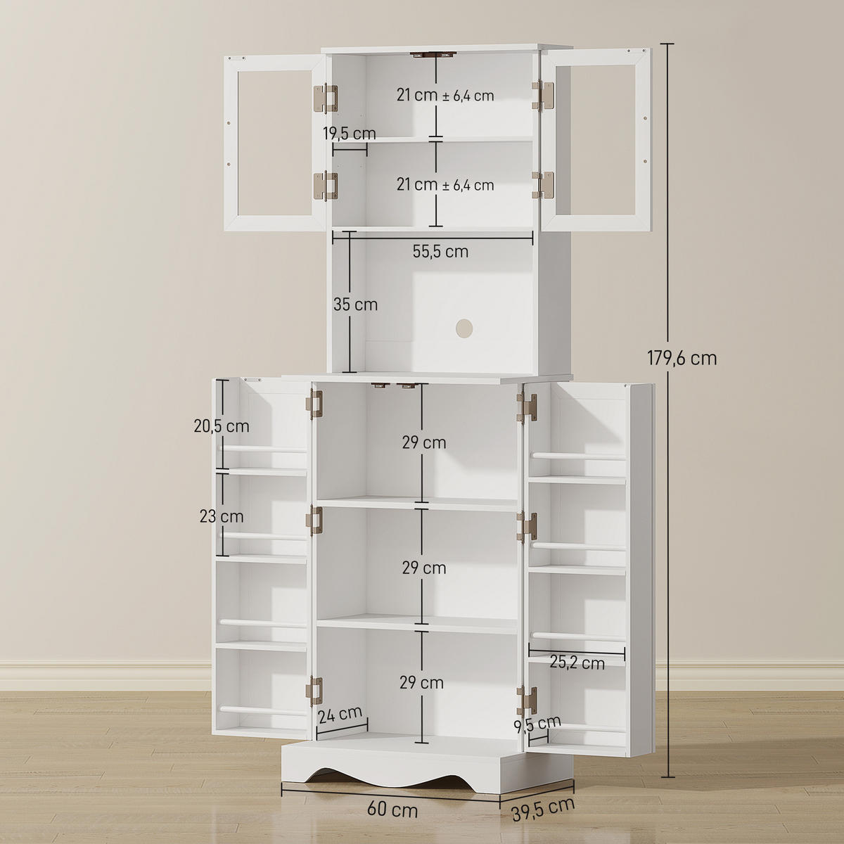 MEHRZWECKSCHRANK DE-11293 4 Türen & 8 Gewürzregale mit Arbeitsplatte Weiß - Weiß, Holzwerkstoff (39.5/179.6/60cm) - ComfortXL
