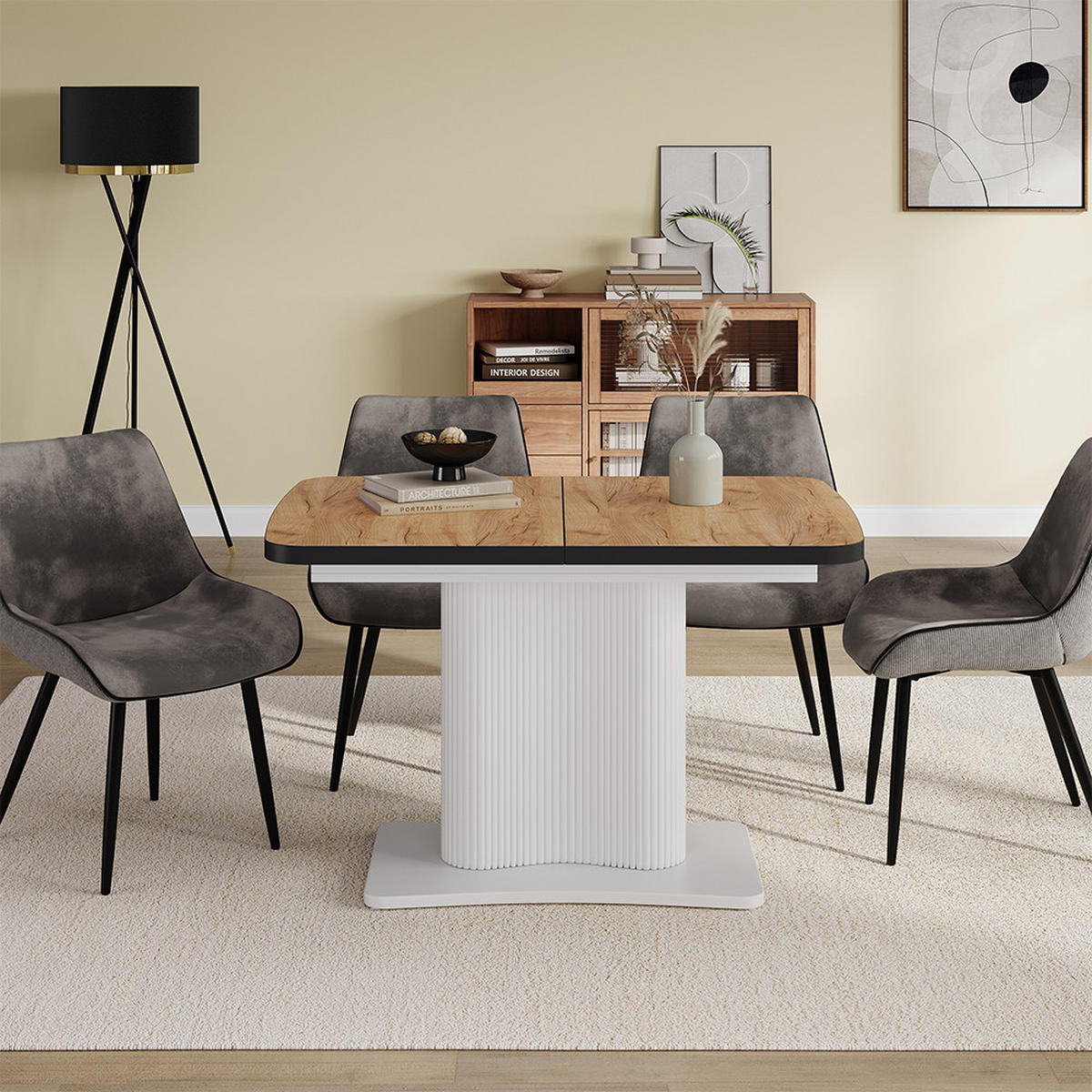 JÍDELNÍ STŮL Fenaro Černá/bílá - bílá/medově dubová, kompozitní dřevo (80/120/77.4cm) - Vicco