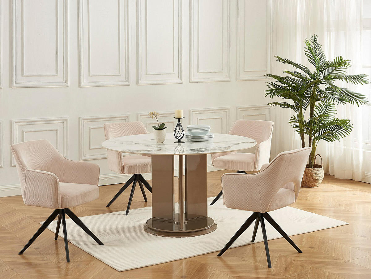 DREHSTUHL mit Armlehnen - Cord & schwarzes Metall - Cremefarben - KONYA - Creme, Textil (59/84/58cm) - Vente-Unique