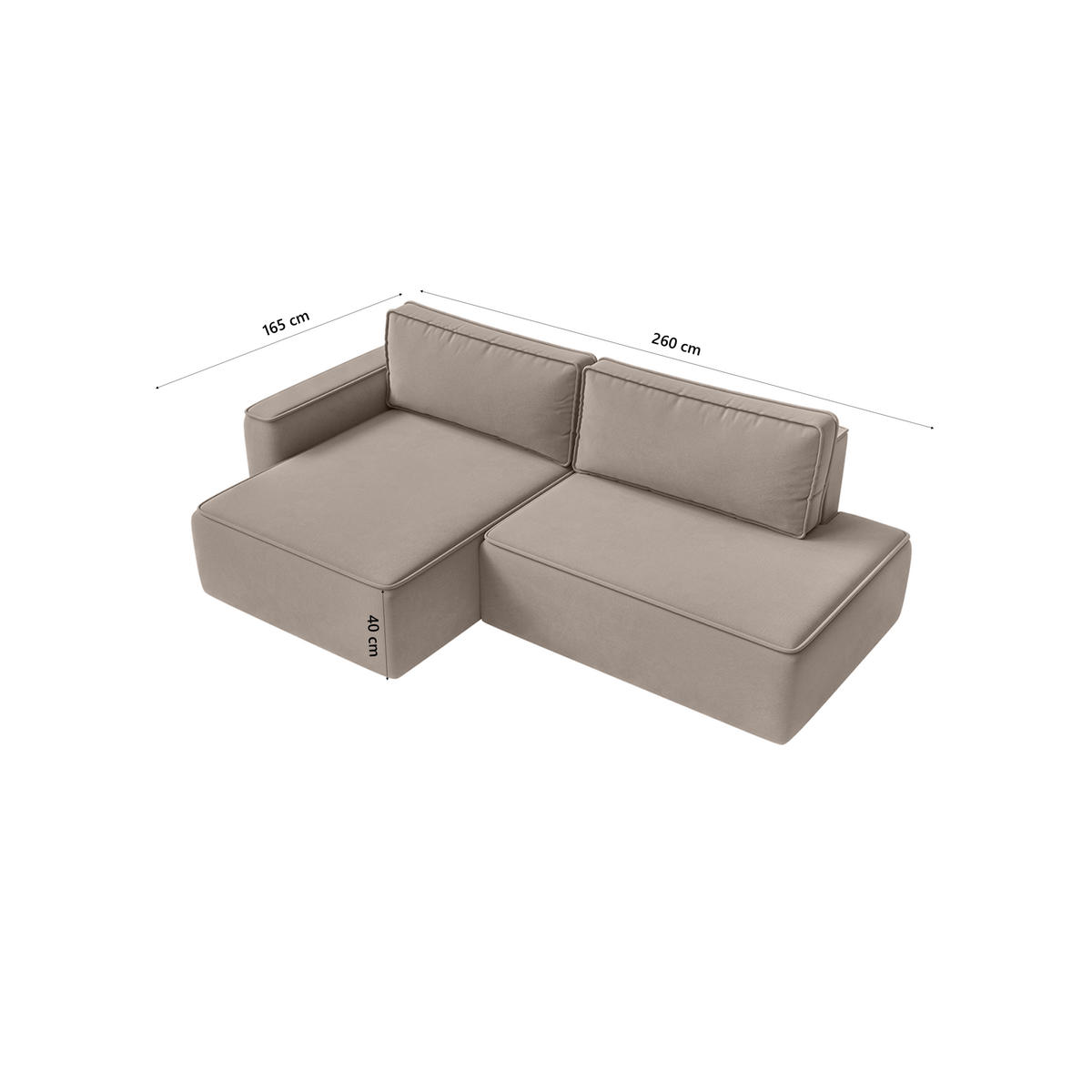 ECKSOFA Sarro mit Schlaffunktion, Taupe - Taupe, Textil (165/260cm) - Fedve