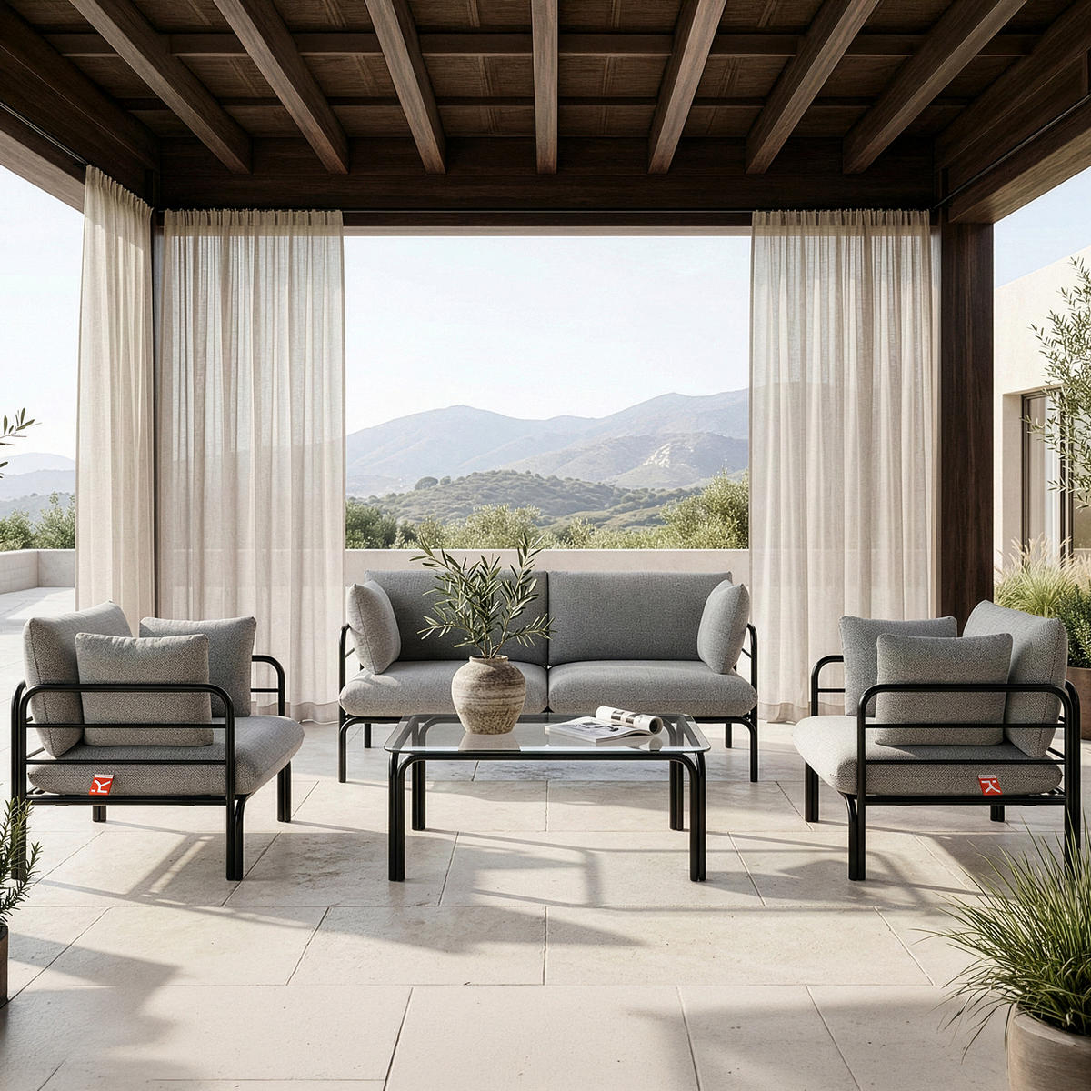 GARTENSOFA RAMBE 2-Personen mit Kissen, Anthrazit - Anthrazit/Schwarz, Textil/Metall (150/80/80cm) - KONSIMO®