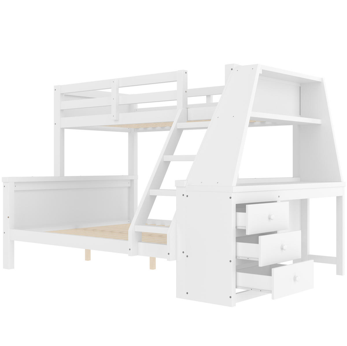 ETAGENBETT 90/200 + 140/200 cm Weiß mit Schreibtisch, Regal und Stauraum - Weiß, Holz (90/200cm) - Flora Grace