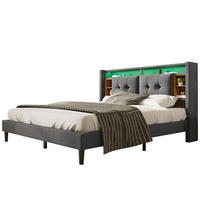 POLSTERBETT 160x200 cm in Grau mit Stauraum-Kopfteil, LED und USB-Ladestation - Grau, Holz (160/200cm) - IVMEU