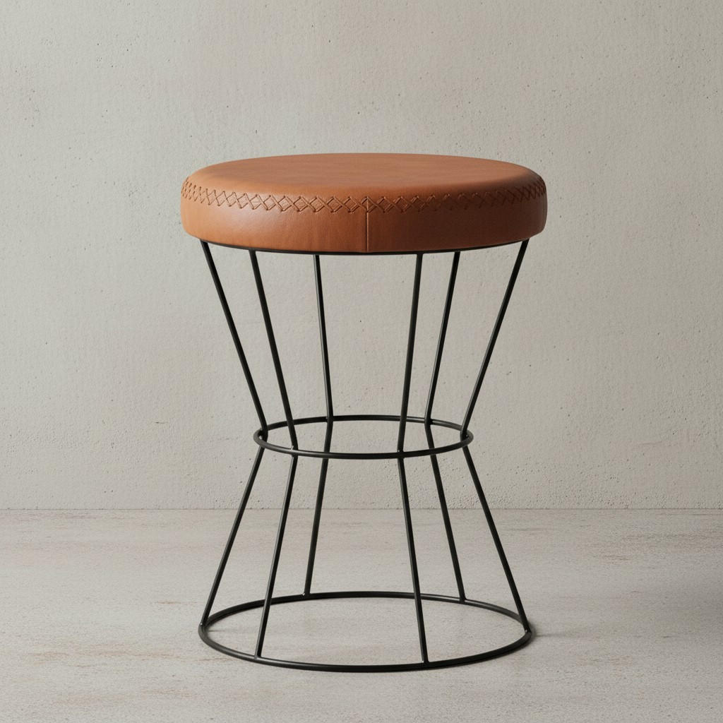 SITZHOCKER – Echtleder, Industrial-Stil - Schwarz/Braun, Leder/Metall (35/48/35cm) - KADIMA DESIGN