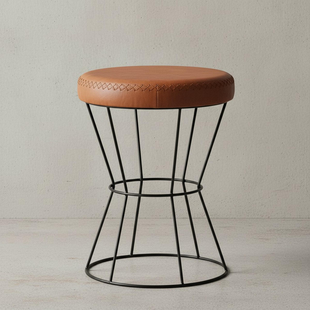 SITZHOCKER – Echtleder, Industrial-Stil - Schwarz/Braun, Leder/Metall (35/48/35cm) - KADIMA DESIGN