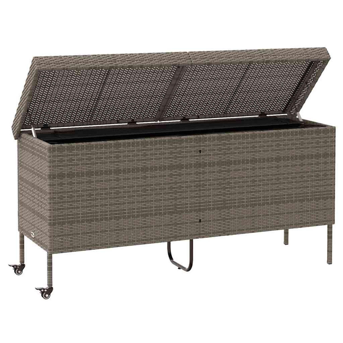 GARTENTRUHE Mit Rollen Grau 160/55/75 Cm Poly Rattan - Grau, Kunststoff (160/75/55cm) - vidaXL