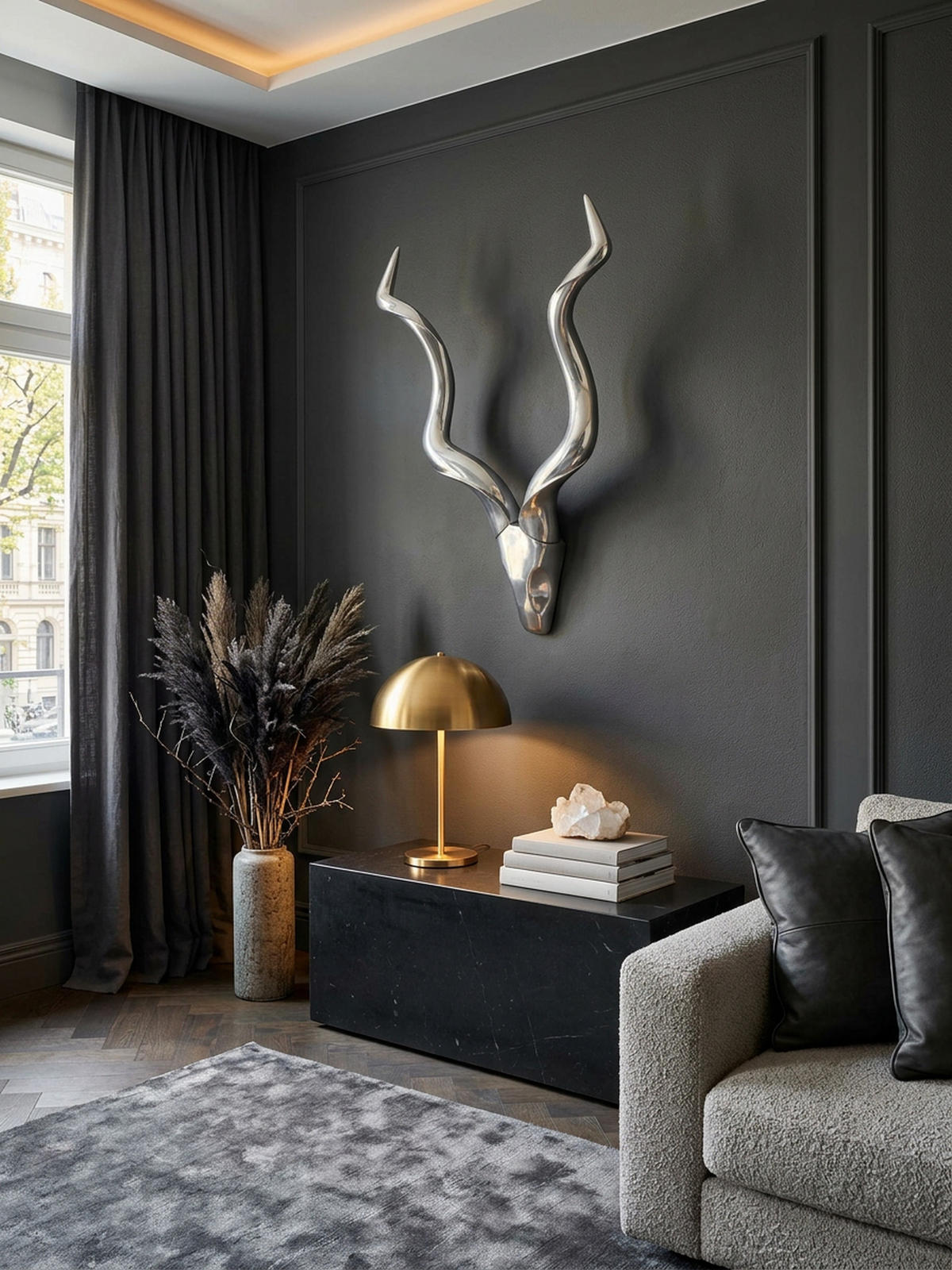 WANDDEKO Hirschgeweih Aluminium silberfarben 80x110 cm handgefertigt - Silberfarben, Metall (80/110/10cm) - KADIMA DESIGN