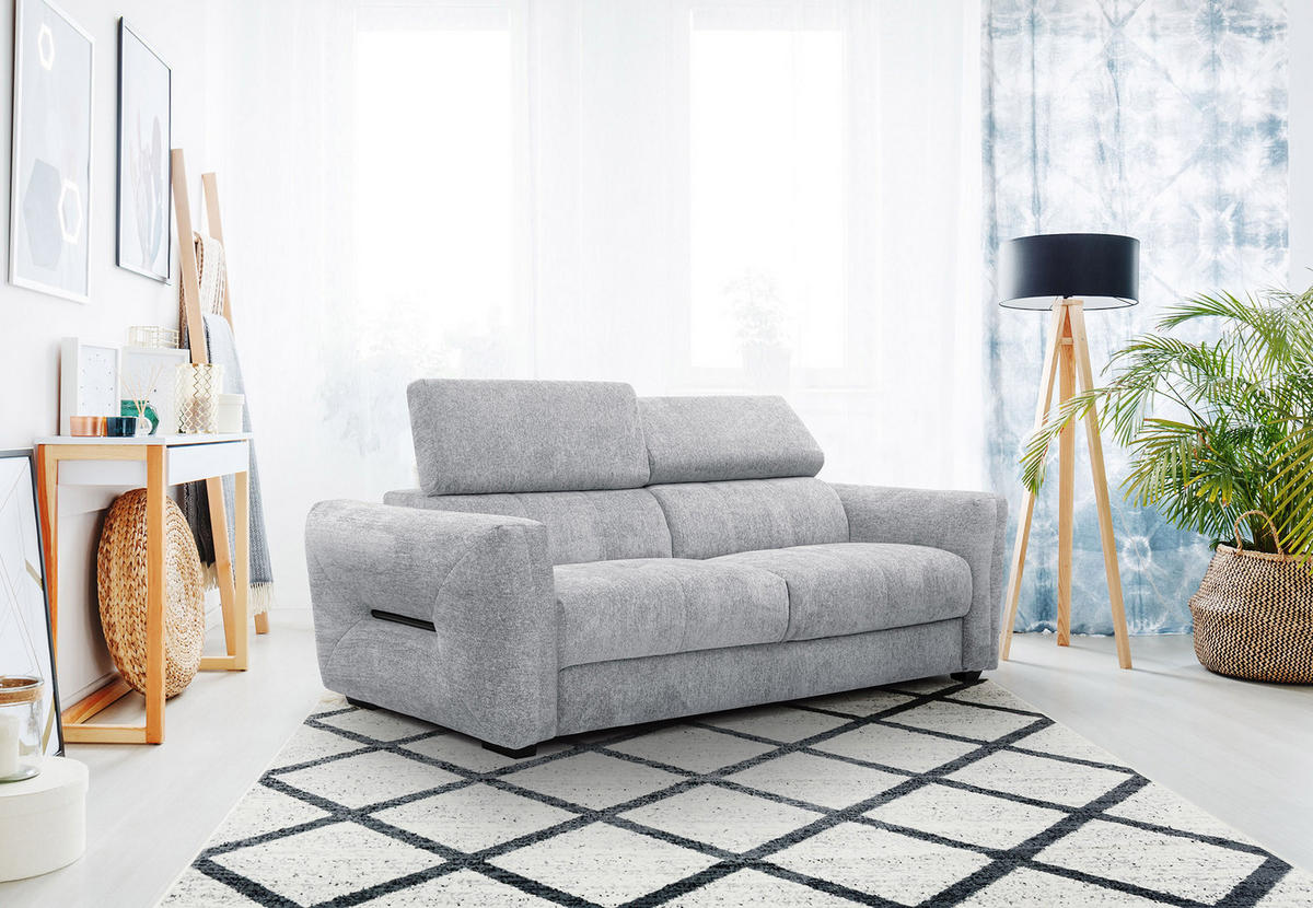 SOFA CALVERA 3-Sitzer, hellgrau - Hellgrau/Schwarz, Holzwerkstoff/Textil (204/79/106cm) - Courtois Laville