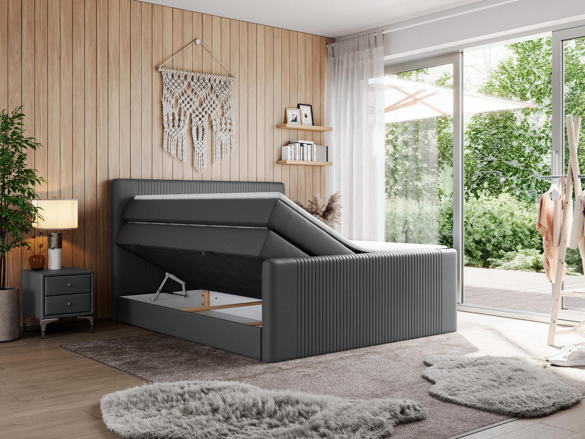 BOXSPRINGBETT KING DOREN 140/200 Dunkelgrau Kunstleder - H4 - Dunkelgrau, Holz/Textil (140/200cm) - MKS