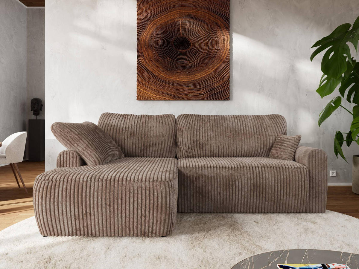 ECKSCHLAFSOFA CUBO L Braun Cord - links - Schwarz/Braun, Kunststoff/Textil (273/187cm) - MKS