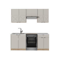 KÜCHENZEILE Fame-Line GrauBeige/Goldkraft Eiche 200 cm, AP Marmor - Honigeiche/Grau, Holzwerkstoff (200/81.6/60cm) - Vicco