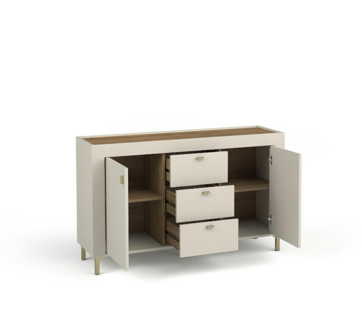 KOMMODE Mossa Kaschmir, Kombikommode mit Schubladen - Beige/Goldfarben, Holzwerkstoff (137/84/40cm) - Bettso