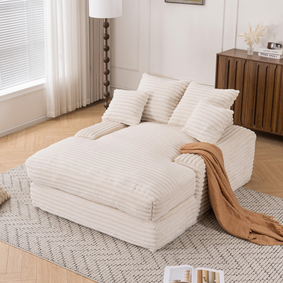 RELAXLIEGE mit 4 Kissen 137 x 175 cm Cord Beige - Beige, Kunststoff (137/63/175cm) - Beauniv