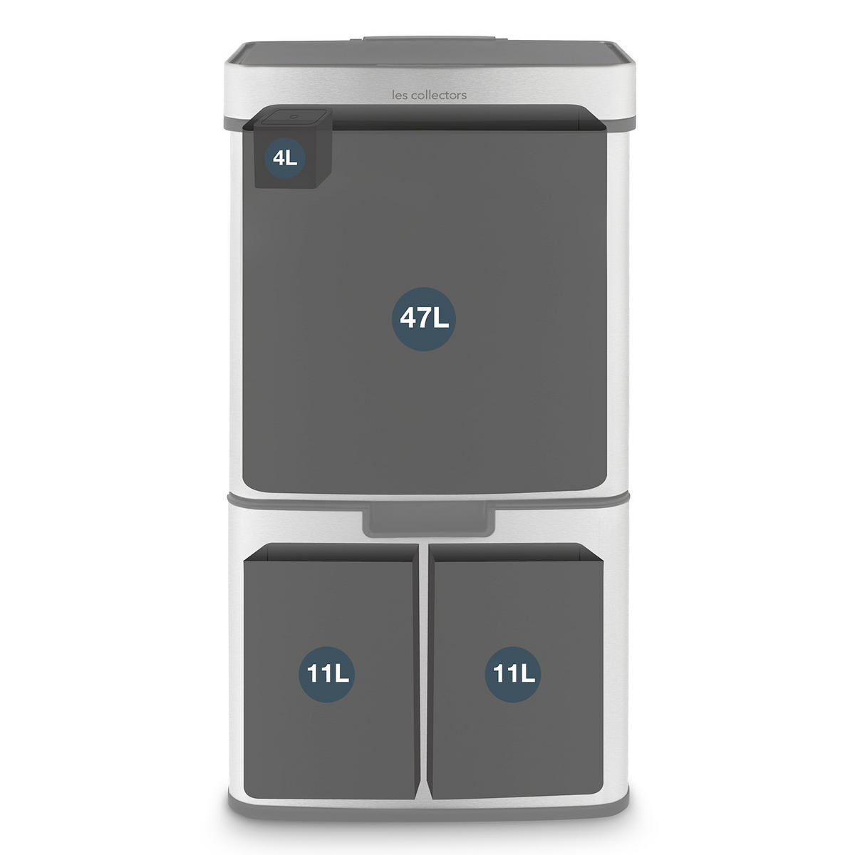 RECYCLINGMÜLLEIMER 69L, 2 x 11L 1 x 47L Behälter inox edition N°1012 - Silberfarben, Metall (42/83/31cm) - Les Collectors