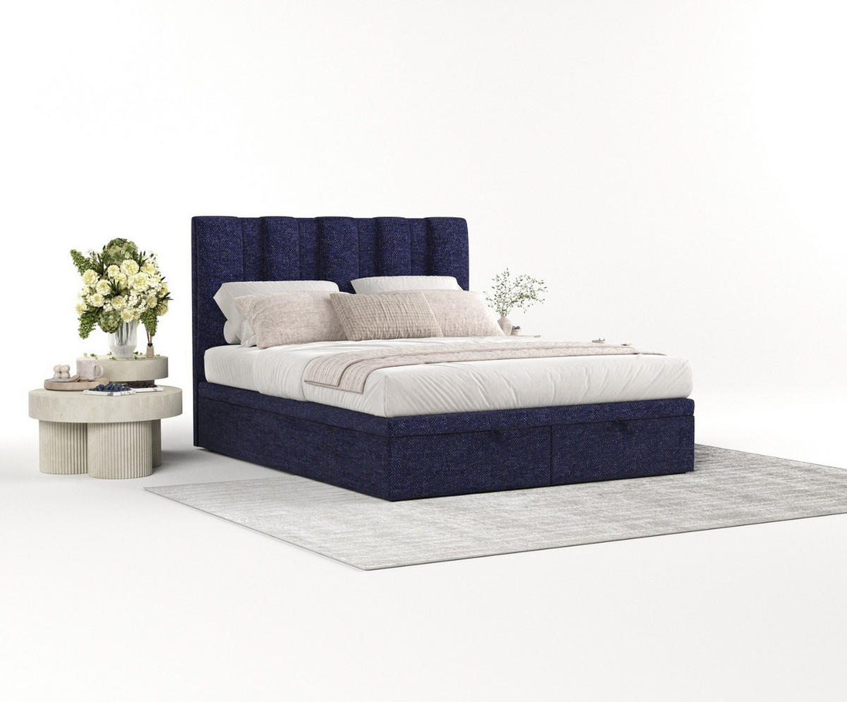 POLSTERBETT Orta mit Stauraum 200/200 cm Marineblau im Alta Stoff - Schwarz/Dunkelblau, Holz/Holzwerkstoff (200/200cm) - AltaBeds