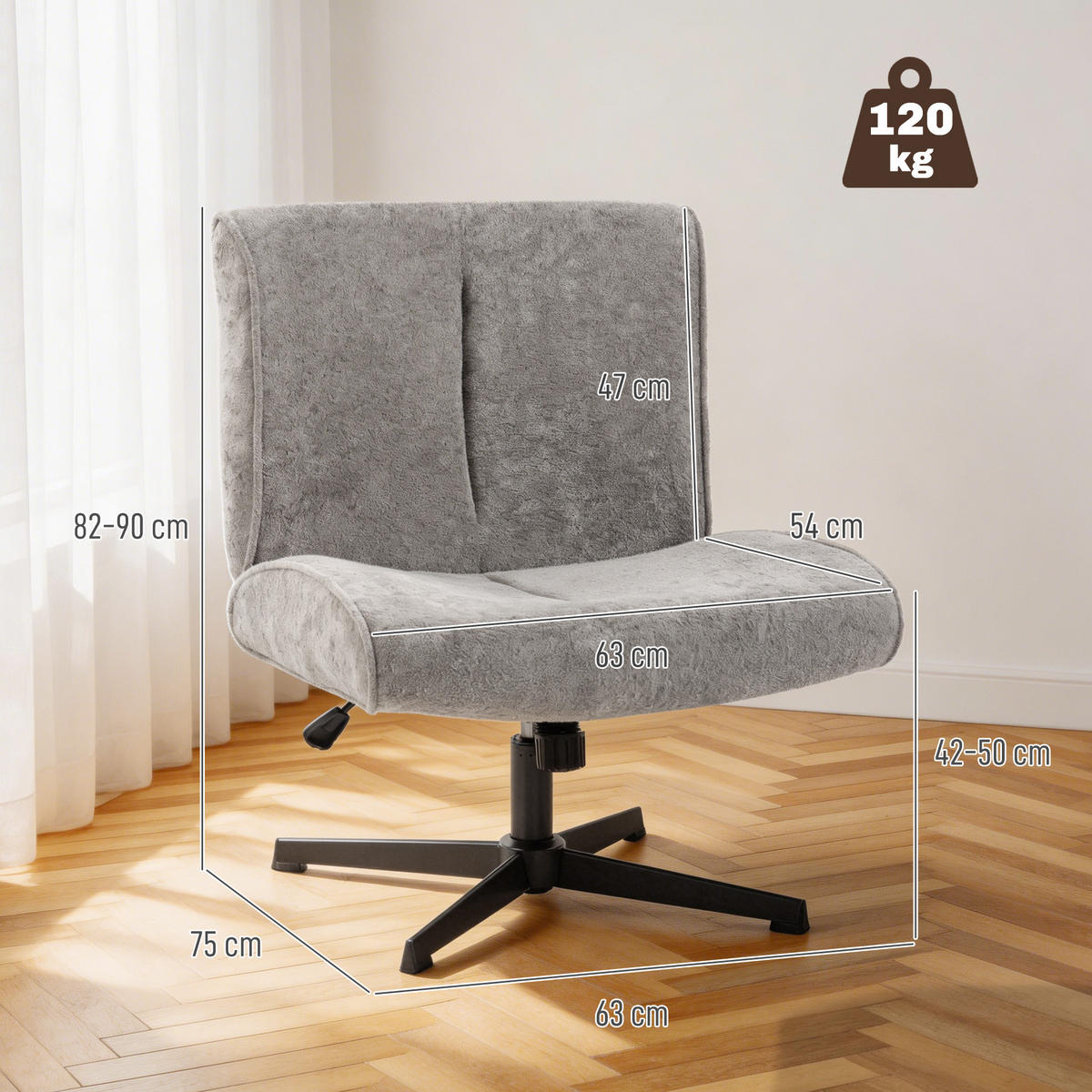 DREHSESSEL DE-06913 drehbar & höhenverstellbar mit Samtbezug Grau - Grau, Textil/Metall (63/90/75cm) - ComfortXL