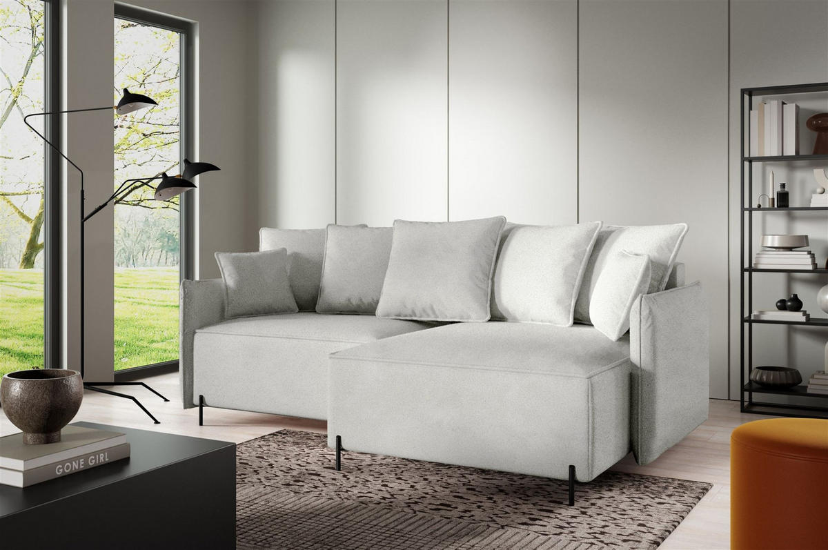 ECKSOFA Betto - Hellgrau, Holzwerkstoff/Textil (221/148cm) - Fun Möbel