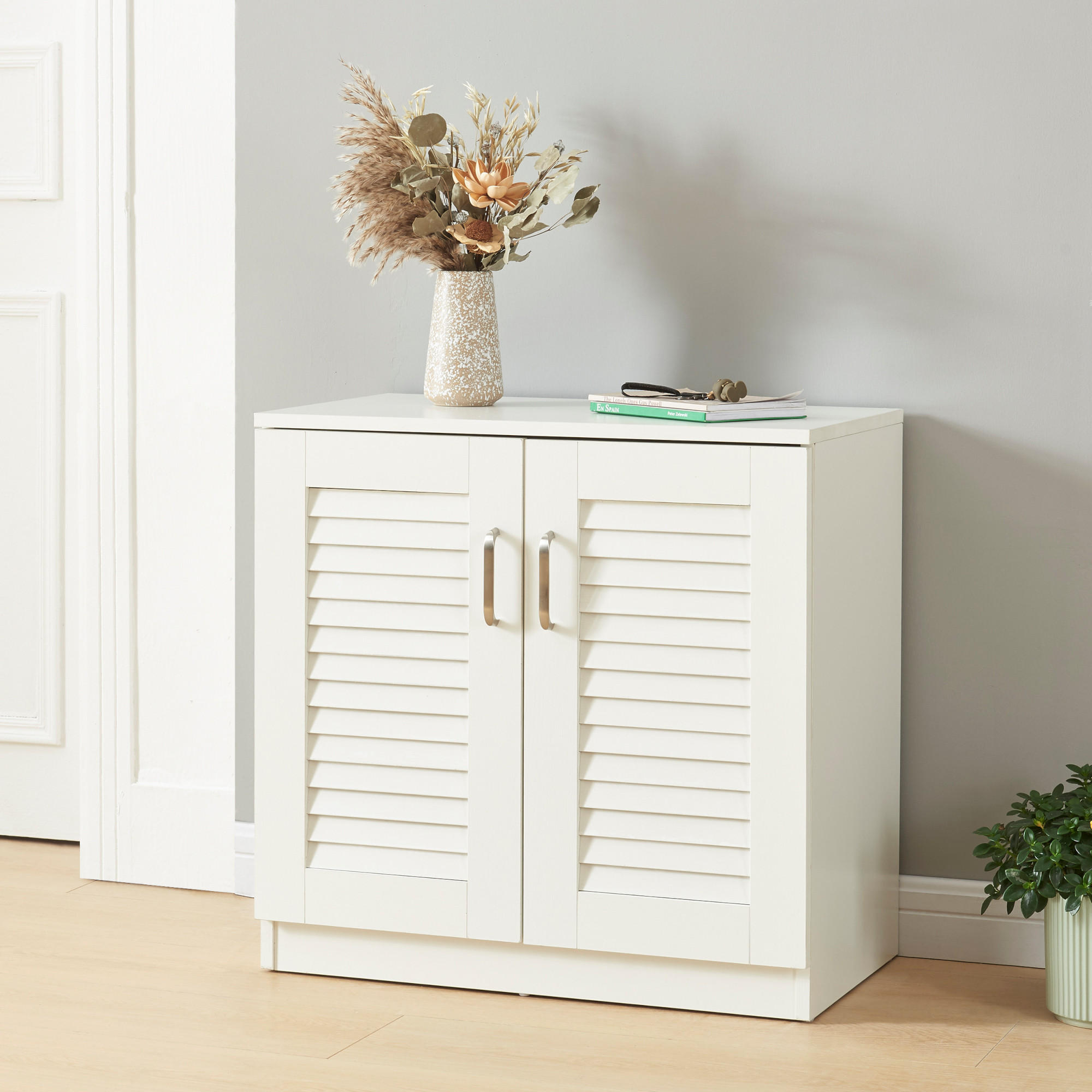 SCHUHSCHRANK Løten - Weiß, Holzwerkstoff (63/62/36cm) - [en.casa]