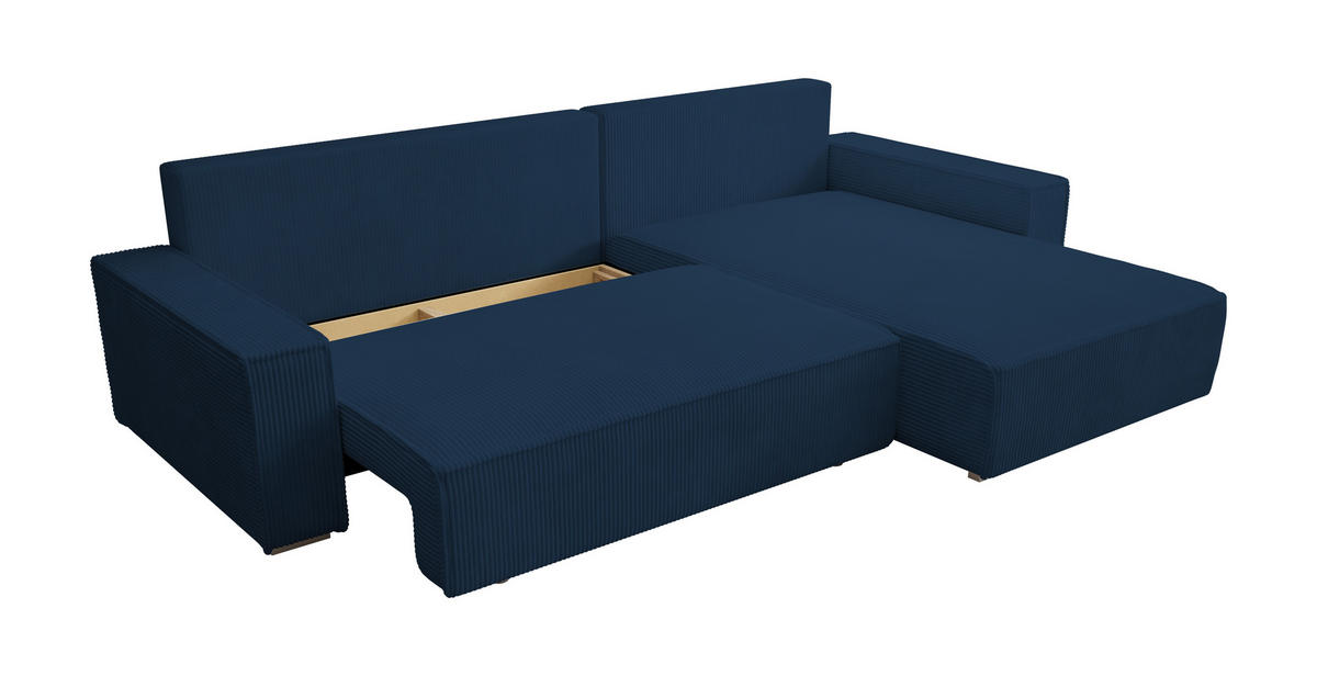ECKSOFA Alice mit Bettkasten und Schlaffunktion, Cordstoff in L-Form - Blau, Textil (289/184cm)