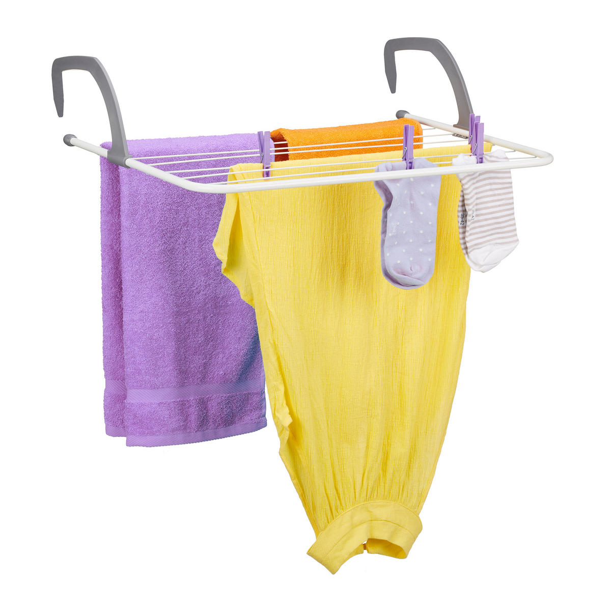 ZÁVESNÝ sušič - biela, kov/plast (63/15/67cm) - Relaxdays