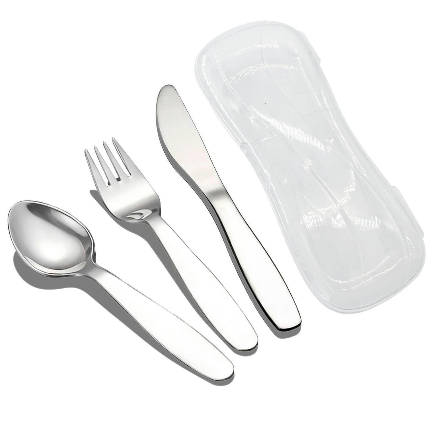 KINDERBESTECK Set 3-teilig mit Reiseetui Edelstahl - Silberfarben, Metall