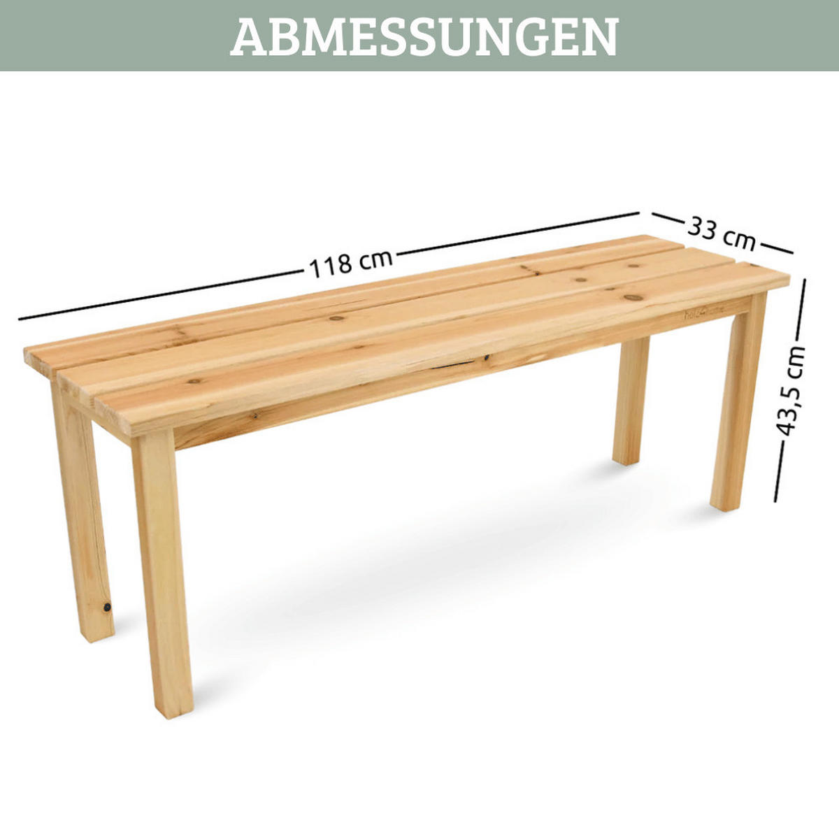 GARTENBANK wetterfest Holz LYDIA 3 Sitzer Natur - Braun, Holz (118/43.5/33cm) - DELUKE