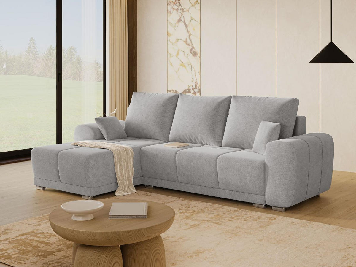 ECKSOFA Monti Grau Links - Silberfarben/Grau, Holz/Textil (188/290cm) - Graingold