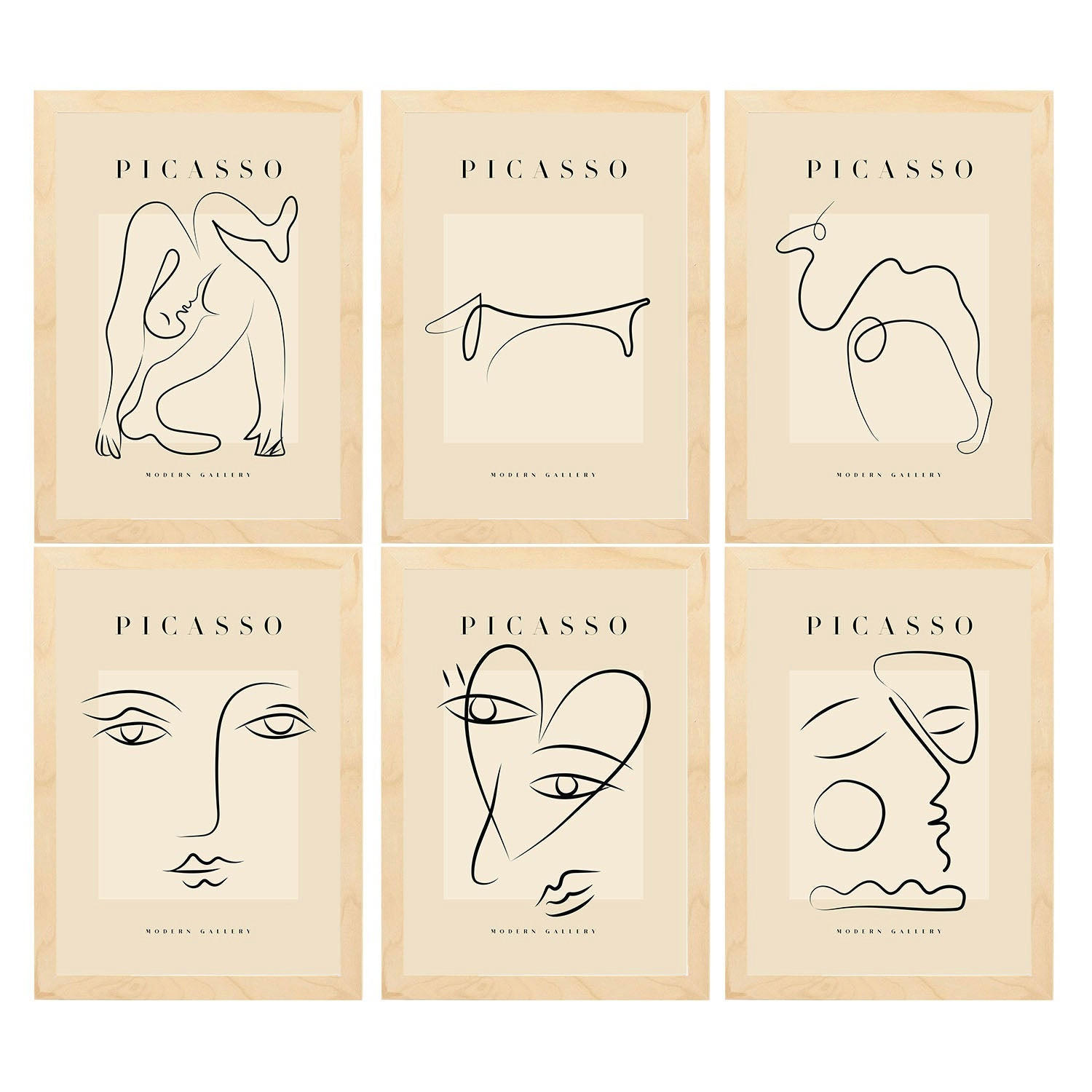 POSTER Set Mit 6 Illustrationen Von Pablo Picasso Liebe A3 Rahmen Aus Hellem Holz - Beige, Papier (29/3cm) - Nacnic
