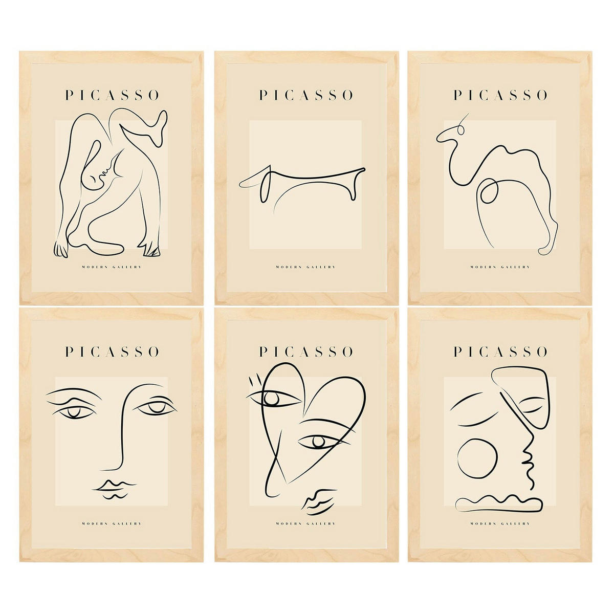 POSTER Set Mit 6 Illustrationen Von Pablo Picasso Liebe A3 Rahmen Aus Hellem Holz - Beige, Papier (29/3cm) - Nacnic