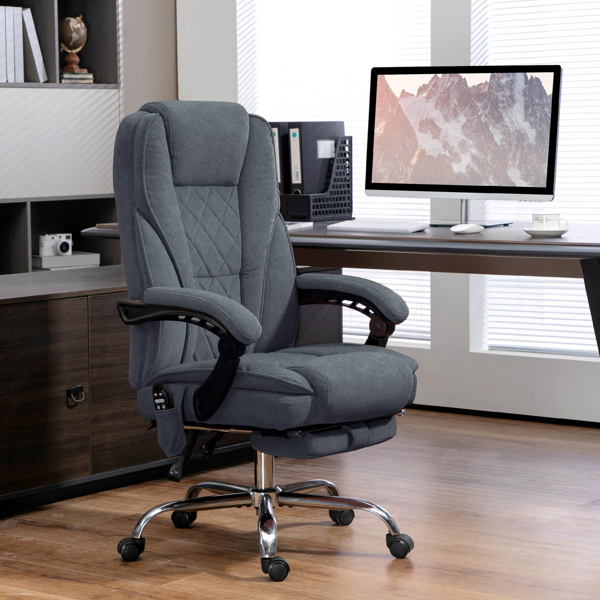 CHEFSESSEL DE-11728 mit massage- & heizfunktion neigbar Grau - Dunkelgrau, Textil (72/119/67cm) - ComfortXL