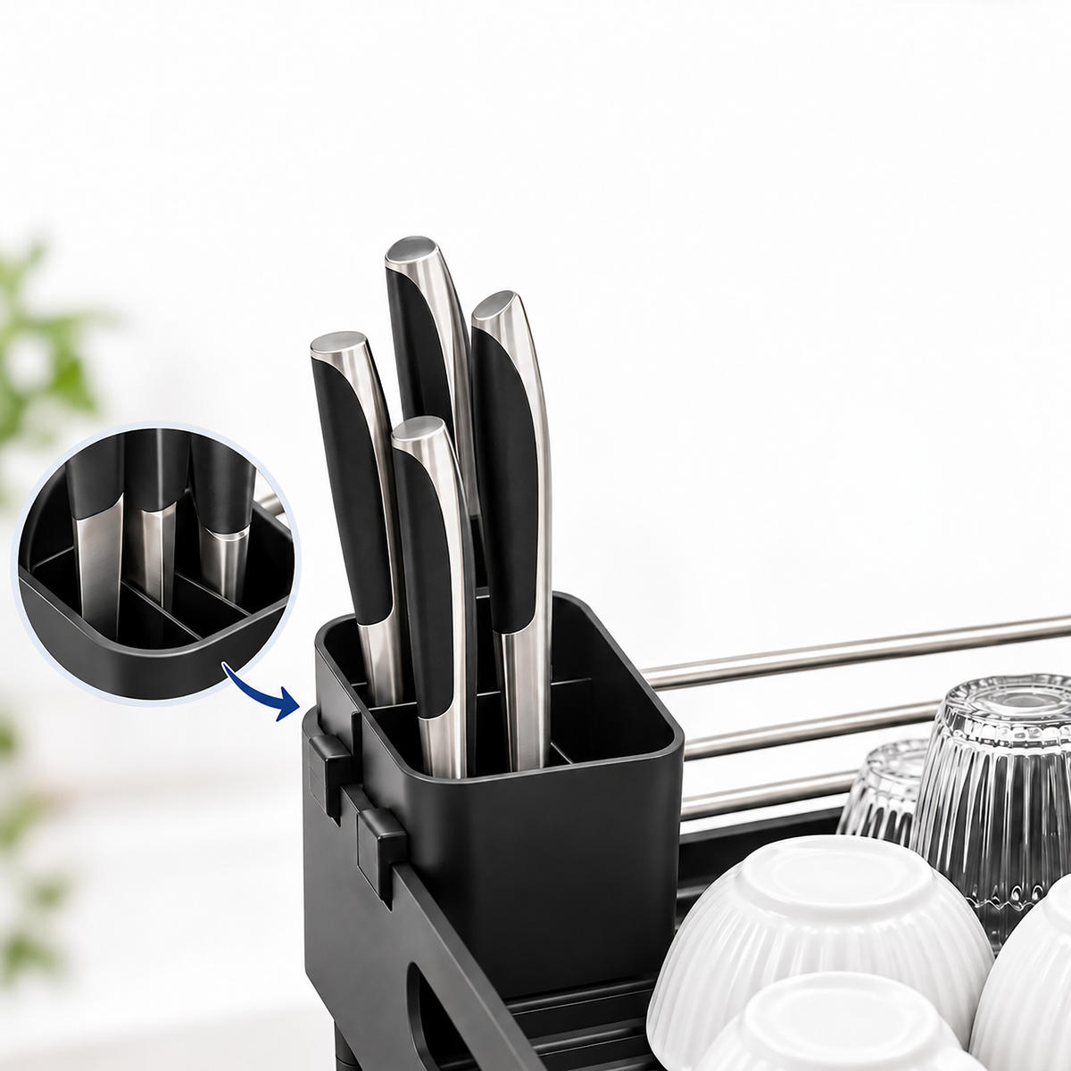 ABTROPFGESTELL Schwarz ausziehbar Edelstahl 48 cm - Schwarz, Kunststoff/Metall (48/13/34cm) - Relaxdays