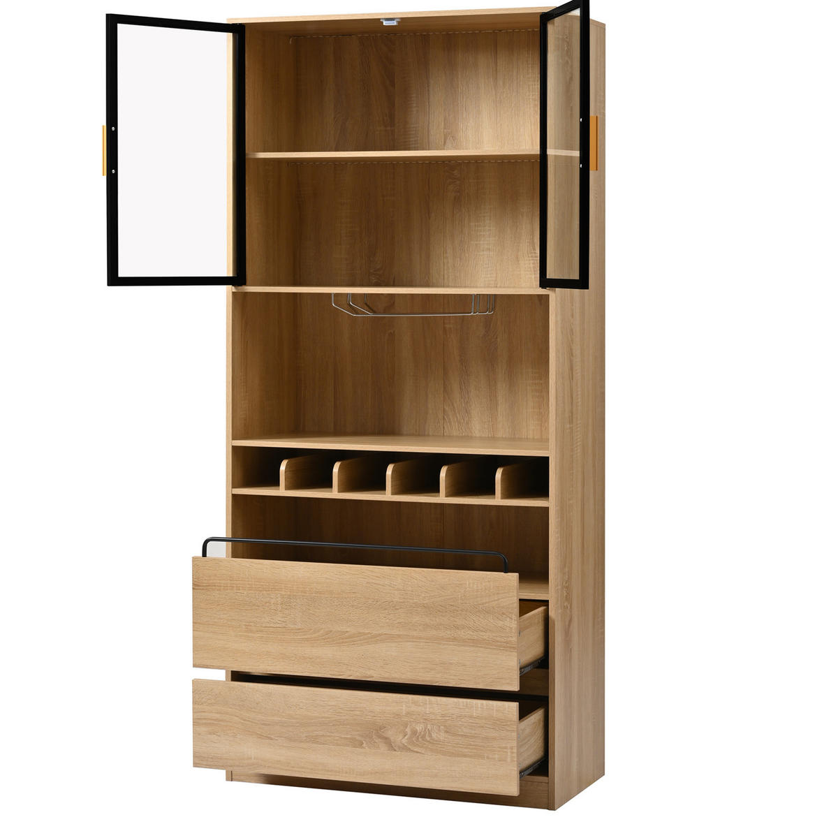 VITRINE 80x40x180 cm Naturfarben mit Glastüren & LED-Lichtleiste - Naturfarben, Holzwerkstoff (80/180/40cm) - Modfu