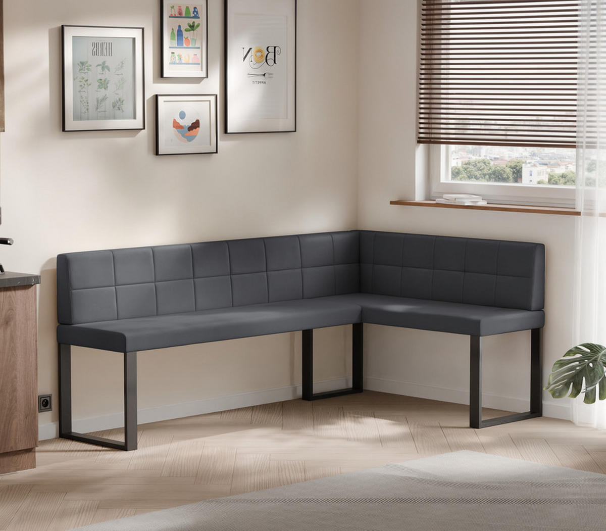 ECKBANK rechts SANA U Kunstleder gesteppt, 128/168 cm Grau - Grau, Kunststoff/Textil (128/168cm) - Idohome