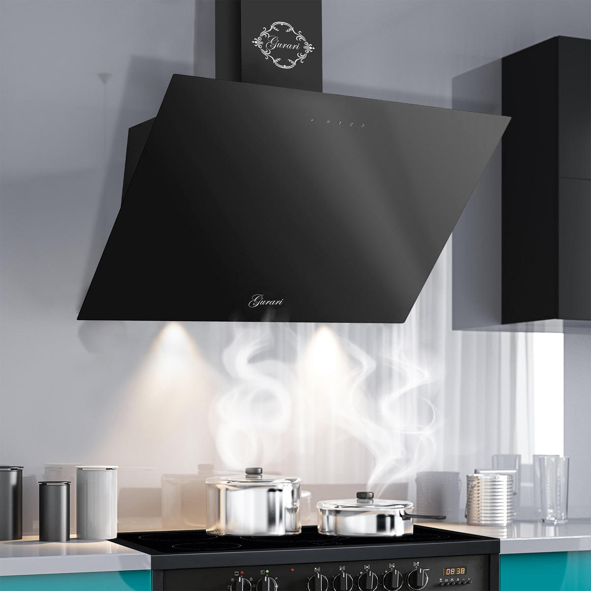 DUNSTABZUGSHAUBE GCH D 286 BL 6 PRIME + Umluftset, 60 cm Schwarz Glas - Schwarz, Glas (60/38.5/38cm) - Gurari