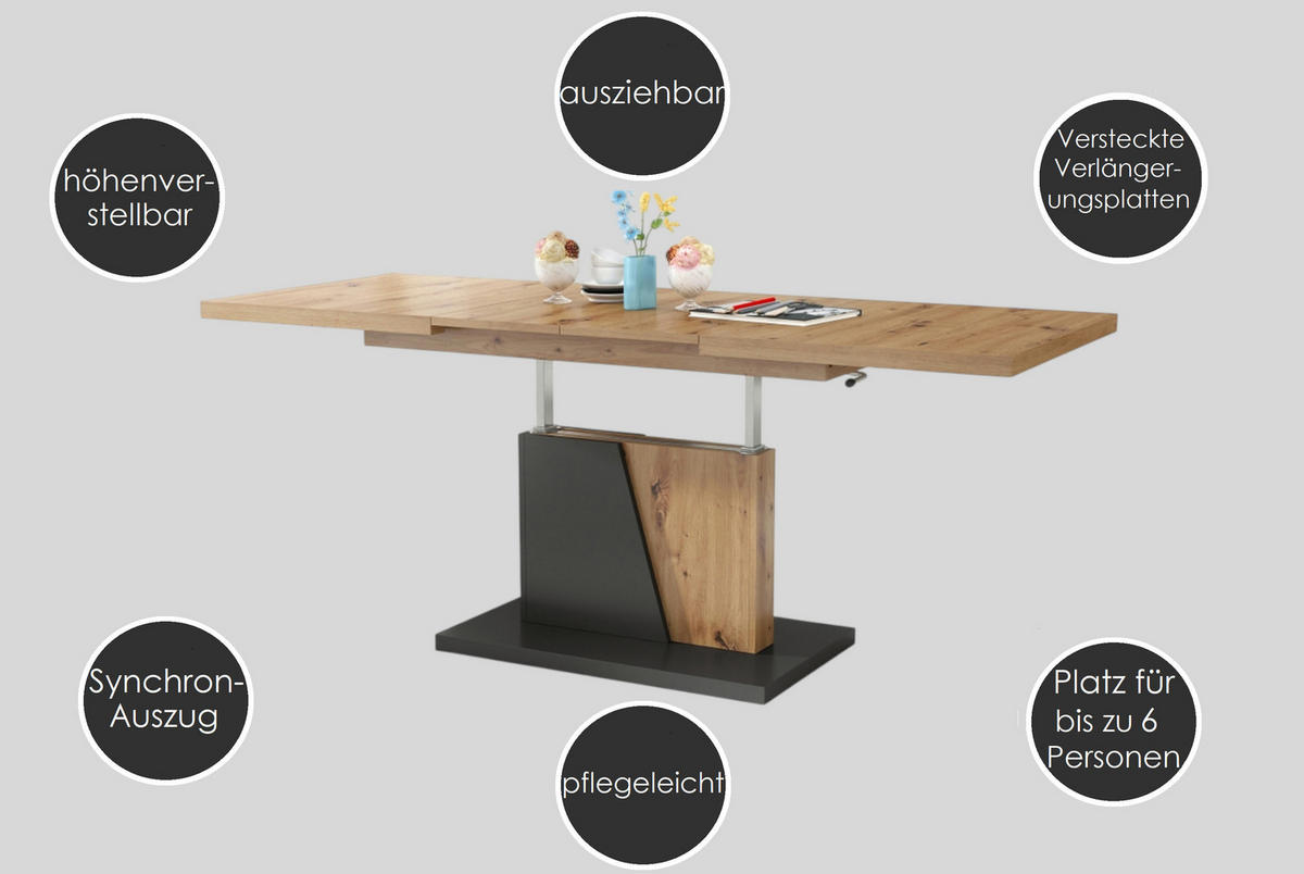 COUCHTISCH rechteckig Schwarz Hochglanz - Weiß matt ausziehbar höhenverstellbar - Schwarz Hochglanz/Weiß, Holzwerkstoff (70/120/60cm) - designimpex