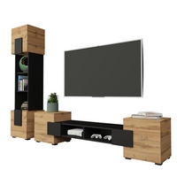 WOHNWAND TORINO Hängend + Stehend, 2-er Set, Mattes Finish, Schwarz + + Eiche Wotan - Eiche Wotan/Schwarz, Holzwerkstoff/Kunststoff (220/172/35cm) - Komodee