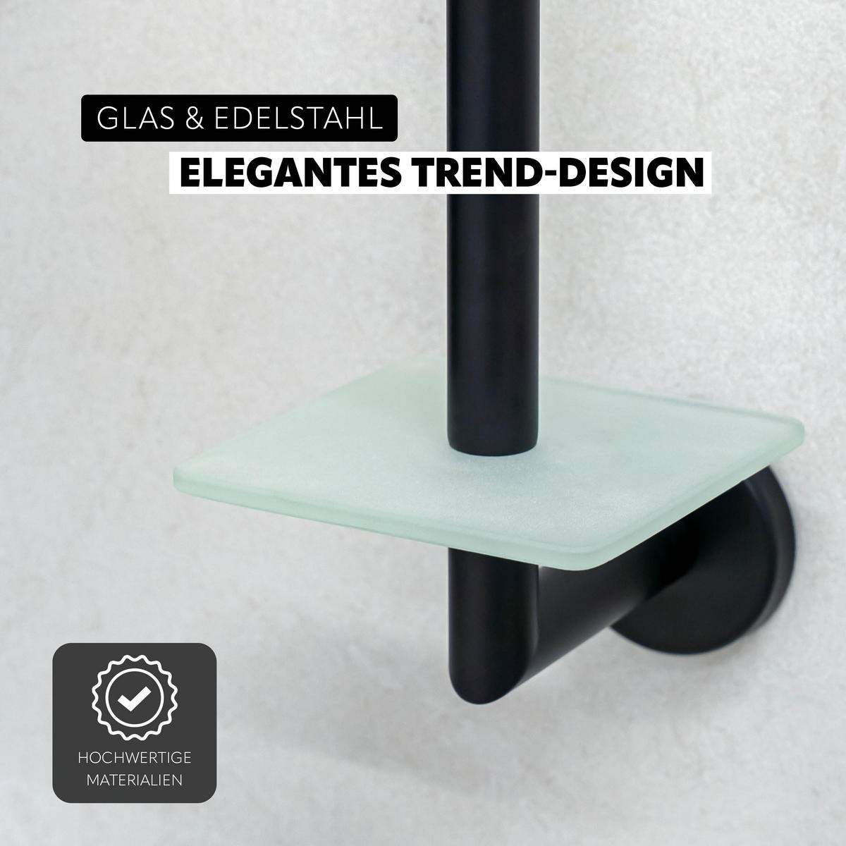 TOILETTENPAPIERHALTER PIAZZA BLACK mit Kleber, Glas und Edelstahl, schwarz - Schwarz, Metall (10/29/14cm) - bremermann