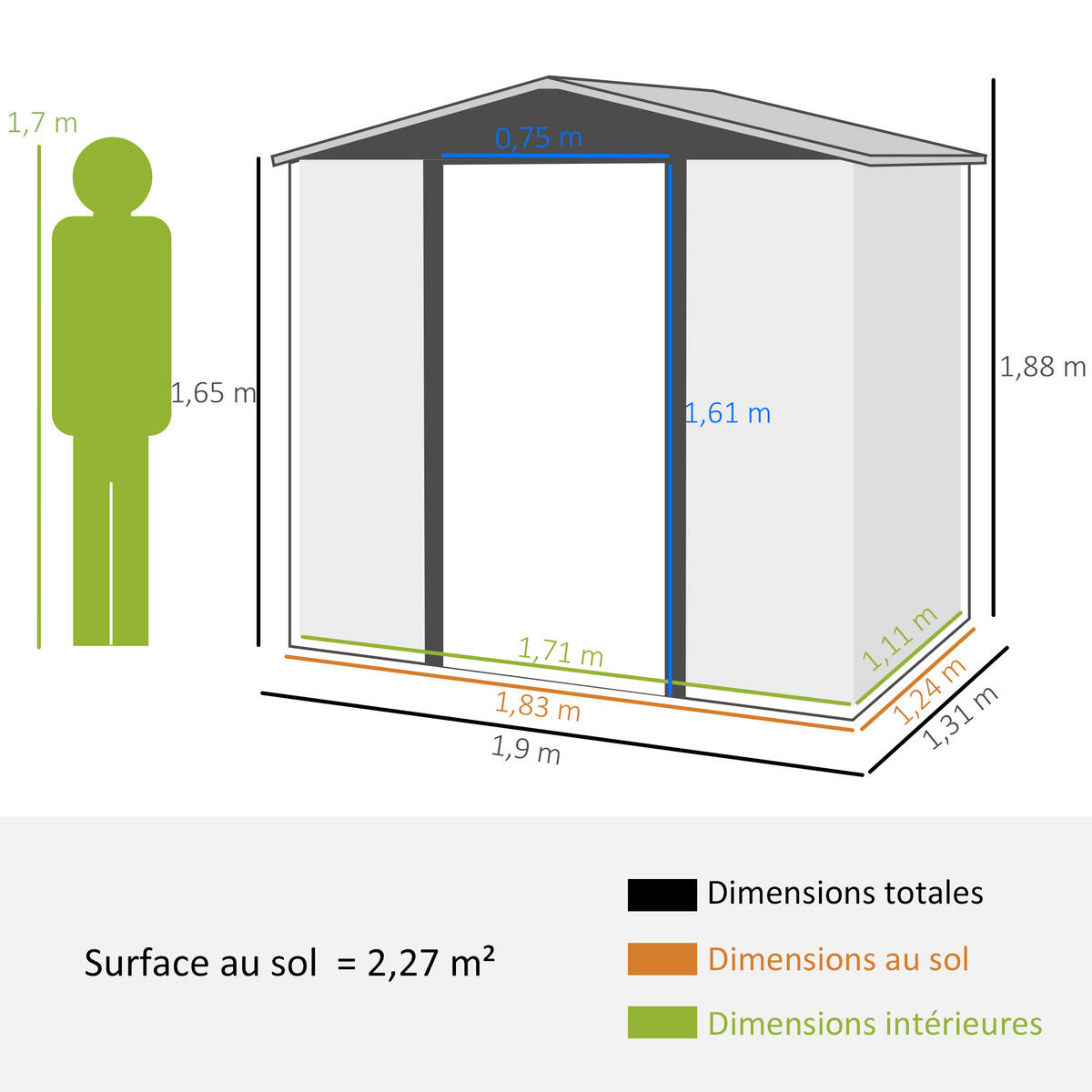 GERÄTEHAUS DE-16841 2,27 m² mit Belüftung & Sicherheit Grau - Grau, Metall (132/187/190cm) - ComfortXL