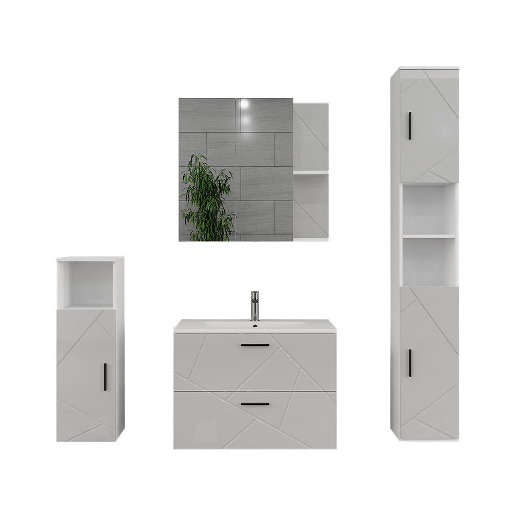 BADRUMSMÖBELSET Irma Vit/vit högglans 5 delar Vit, Vit högglans 57/80/44.6 cm