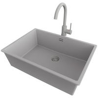 UNTERBAUSPÜLE GRANIT London, 2-er set Grau 66/47 cm 1 Becken + Küchenarmatur 32/20 cm + Ablauf-Set ab 70er Unterschrank - Grau, Kunststoff (66/20/47cm) - Primagran