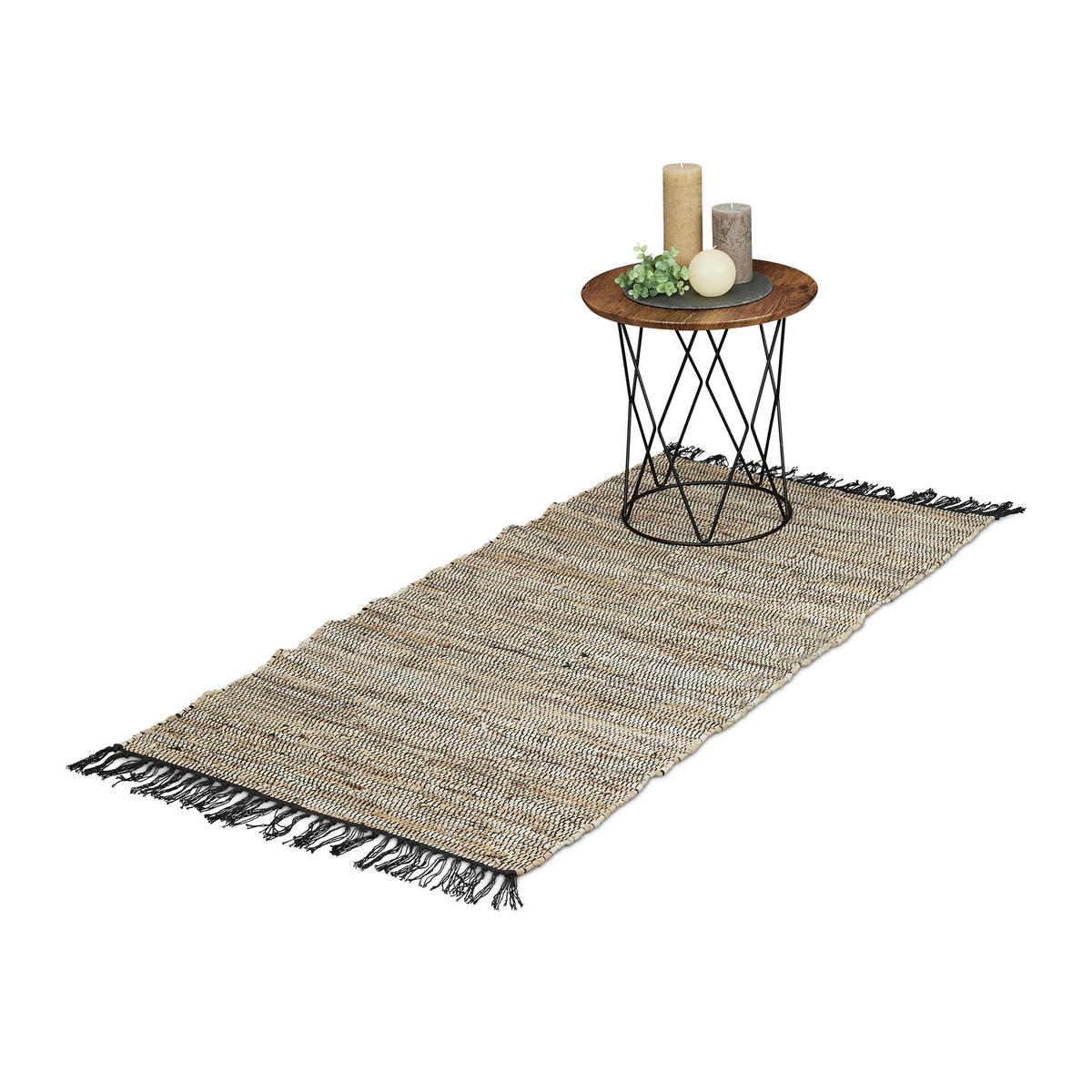 FLICKENTEPPICH - Grau, Leder/Textil (70/140cm) - Relaxdays