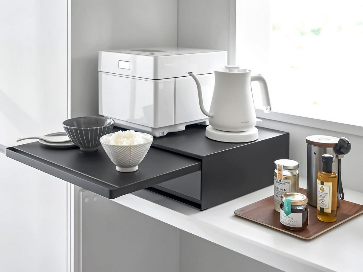 ARBEITSPLATTEN-AUSZIEHTABLETT Tower schwarz 45/13/37 cm mit 1 Schublade - Schwarz, Metall (45/13/37cm) - Yamazaki