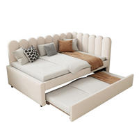 POLSTERBETT 140/200 cm aus Samt mit Ausziehbett, Beige - Beige, Textil (140/200cm) - OKMYHOME