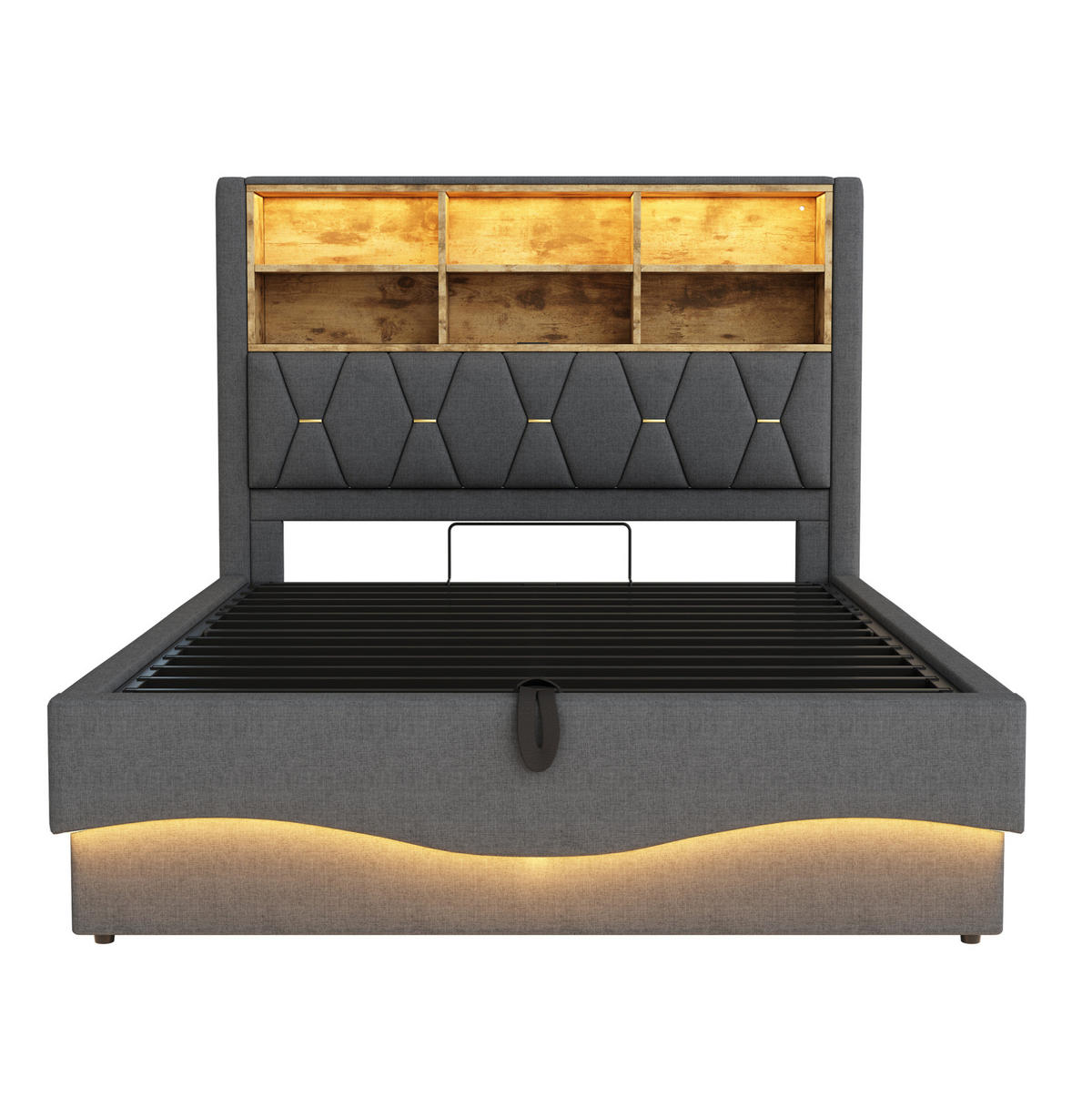 POLSTERBETT 140/200 cm Grau aus Leinen mit LED-Beleuchtung und Stauraum - Grau, Metall (140/200cm) - OKMYHOME