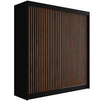 KLEIDERSCHRANK mit Lamel-Schiebetüren VILANv2 - 200 cm Schwarz + Lamelle Eiche Wotan - Eiche Wotan/Schwarz, Holzwerkstoff (200/215/61cm) - ALTDECOR