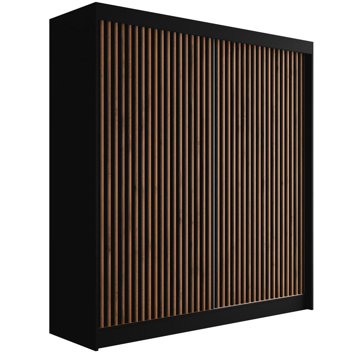 KLEIDERSCHRANK mit Lamel-Schiebetüren VILANv2 - 200 cm Schwarz + Lamelle Eiche Wotan - Eiche Wotan/Schwarz, Holzwerkstoff (200/215/61cm) - ALTDECOR