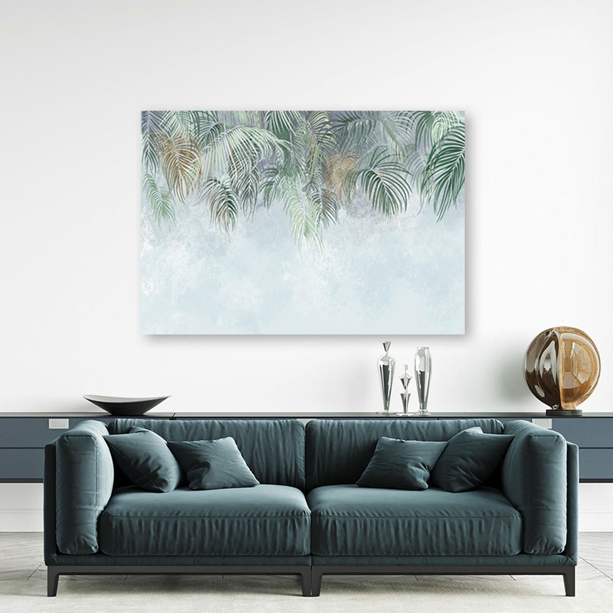 WANDBILD palmenblätter - Türkis, Textil (60/40cm) - Feeby