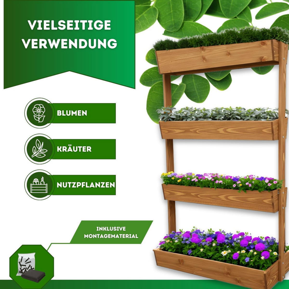 VERTIKALBEET VERA 4 Etagen Farbe Braun 85/45/140 cm - Braun, Holz (45/140/85cm) - Coemo