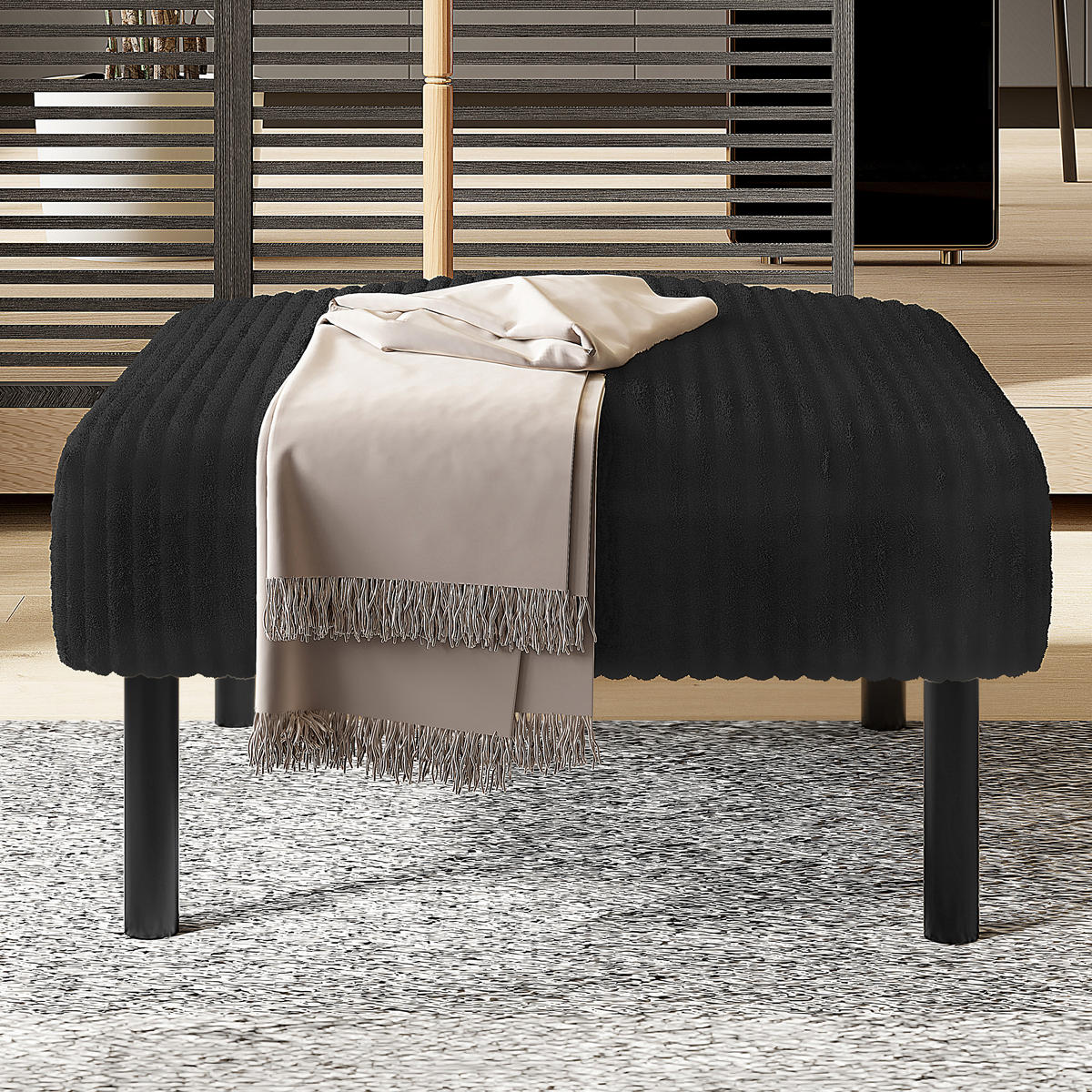 HOCKER Fußhocker Cord,Schwarz - Schwarz, Textil (56/39/51cm) - LVHOM